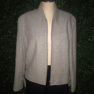 Ralph Lauren Light Gray Wool Zip-Front Jacket - Size 12